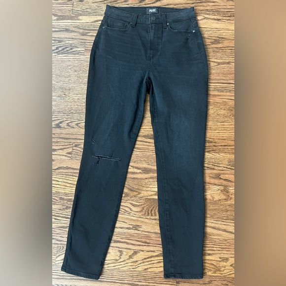 PAIGE Cheeky Ultra High Rise Distressed Skinny Black Jeans Size 28 NWT - Picture 3 of 8